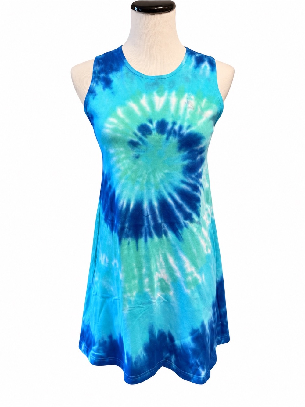 Girls Blue Tie-Dye Sleeveless Swing Dress-Size 12